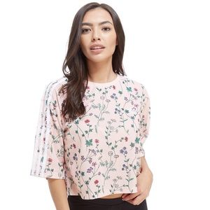 Adidas Pink Floral Embroidered Crop Top NWOT